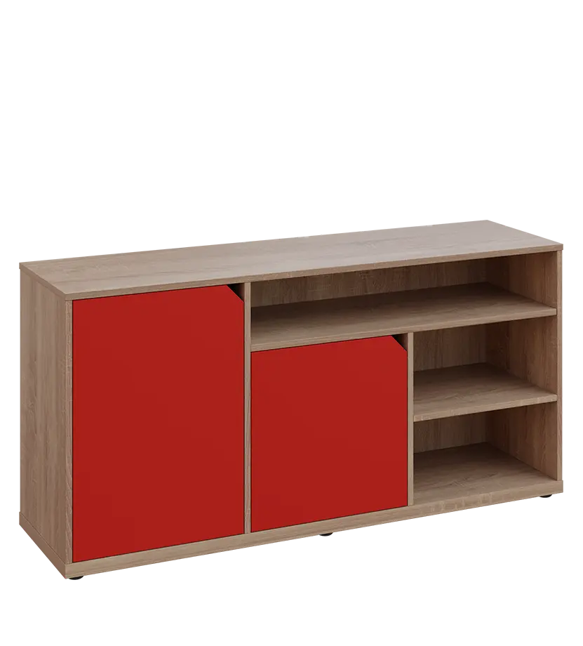 KU2-15DN3 L skříňka nízká 2-dveřová, nika, 740x1522x400, provedení levé, dub bardolino/červená